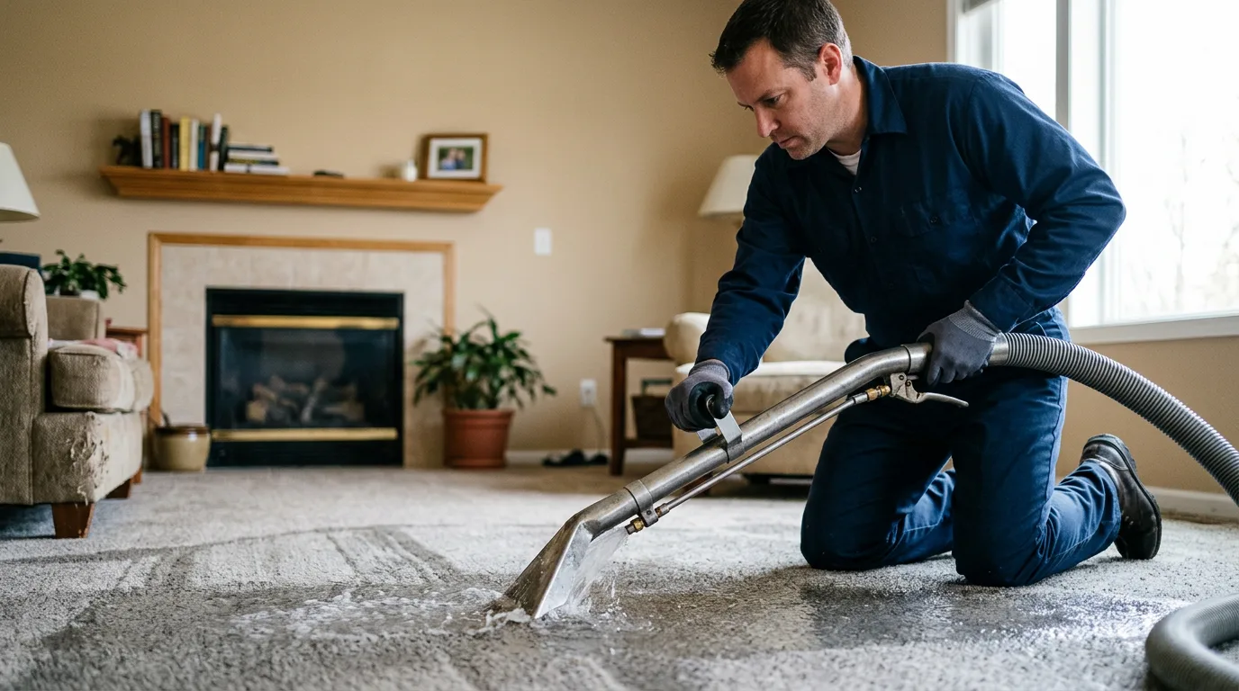 Water damage restoration technician working near Fenton, IA